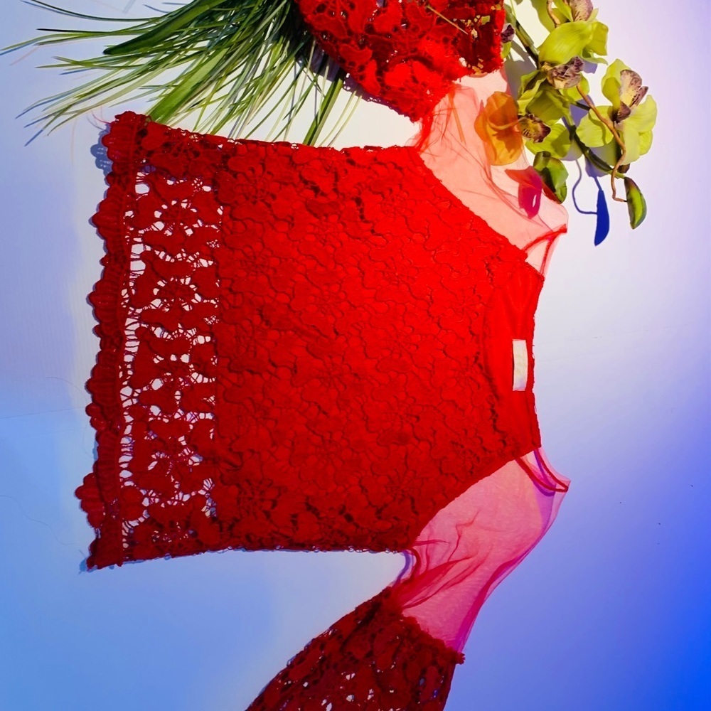 T68- Red Lace Crop Top size S